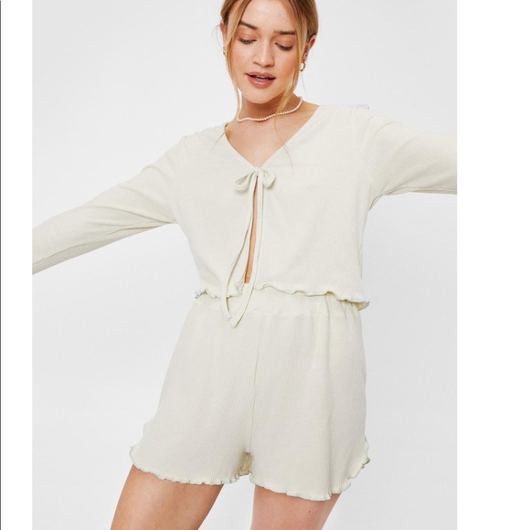 Nasty Gal Other - Ribbed Tie Cardigan and Shorts Set